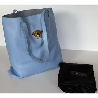 Versace La Medusa Leather Tote Bag Blue with Gold Medusa 1020004 1A14675 NWT