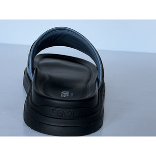 Fendi Men's FF Diagonal Leather/Fabric Slide Sandals 10 US/9 UK 7X1674 NWT $595