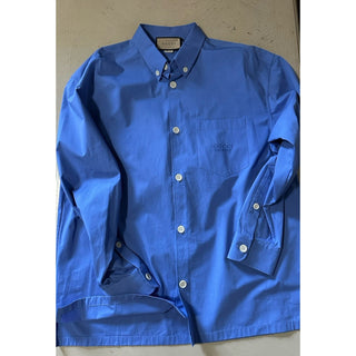 New $1800 Gucci Men’s Super Heavy Popeline Shirt Blue Size 52 Eu /XL