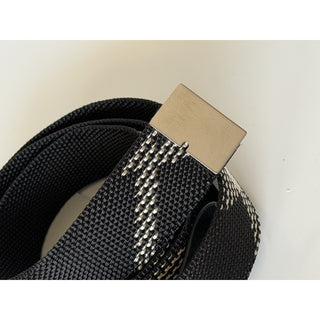 Burberry Silver Metal Buckle Shield Webbing Black Belt 95/38 8087708 IT NWT $490