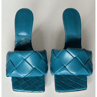 NWT $1500 Bottega Veneta Lido Intrecciato Leather Mules Vintage Blue 7 US 608854