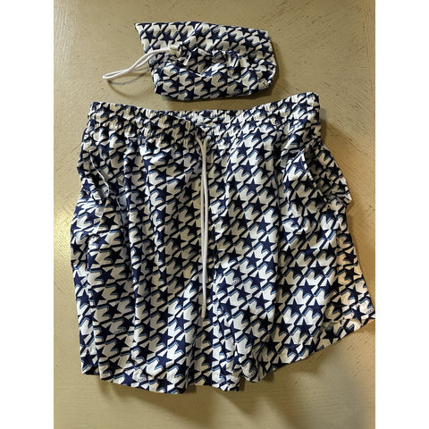NWT $880 Gucci Drawstring Gucci Print Swim Short Blue/White size 50 Eu/34 US