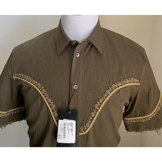 NWT $1490 Saint Laurent Men Western Shirt Green S ( 38/15 ) Italy