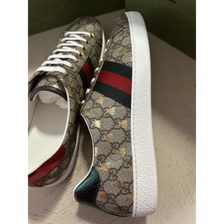 New Gucci Men GG Logo Bee Logo Canvas Leather Sneakers Beige 14.5 US/14 UK