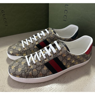 New Gucci Men GG Logo Bee Logo Canvas Leather Sneakers Beige 14.5 US/14 UK