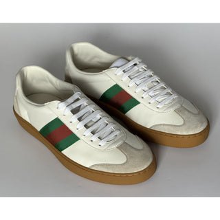 Gucci Men’s Web Leather/Suede Sneakers Natural White 9.5 US 9 Gucci 858912 NIB