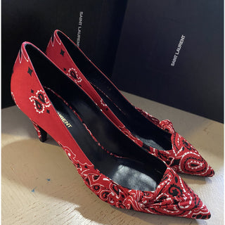 NIB $895 Saint Laurent Women Bandana Dress Shoes Red 7 US ( 37 Eu )
