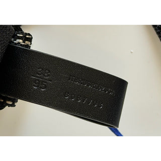 Burberry Silver Metal Buckle Shield Webbing Black Belt 95/38 8087708 IT NWT $490
