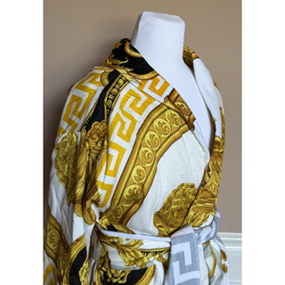 Versace Home Baroque Greca Cotton Bathrobe White Gold Black M ZACP00001 NWT