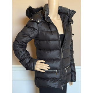 Escada Sport Women’s Black Down Puffer Jacket Fur Trim Hood 34 Eu (S) 5018537