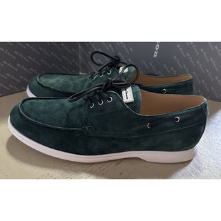 New $1095 Kiton Goatskin Leather Suede Boat Shoes DK Green 9 US/8 UK Italy