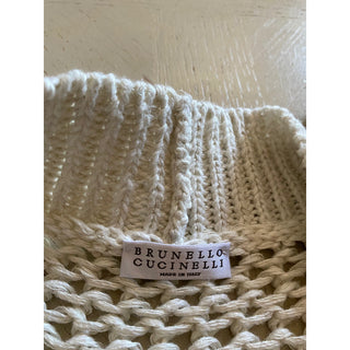 New $2595 Brunello Cucinelli Women Open Weave Cardigan Sweater Color Oatmeal XL