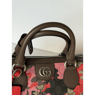 Gucci GG Small Boston Duffle Bag Pink/Red/Brown Camo Shoulder Bag 854860 NWT