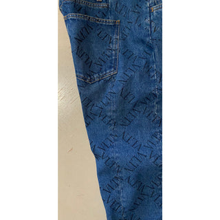 NWT $995 Valentino Men Straight-Flat Logo Cuffed Jeans Pant Blue 34 US ( 50 Eu )
