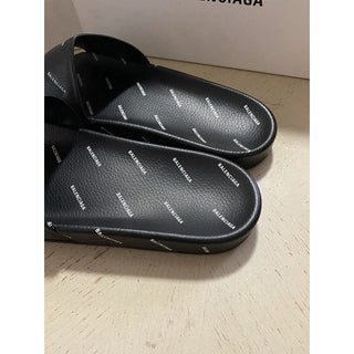 NIB $595 Balenciaga Men Multilogo Slide Sandal Shoes Black 13 US/46 Eu Italy