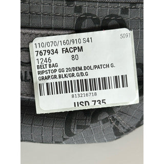 Gucci Maxi GG Logo Gray/Black Nylon Belt Bag 767934 IT NWOT