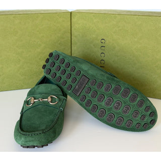 Gucci Mens Suede Horsebit Driver Loafers Shoes Green 8 US (7.5 Gucci) 765859 NIB