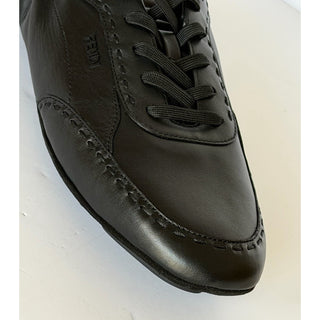 Fendi Fit Leather Low Top Sneakers Black Men 10 US (9 Fendi) IT 7E1799 NIB $950