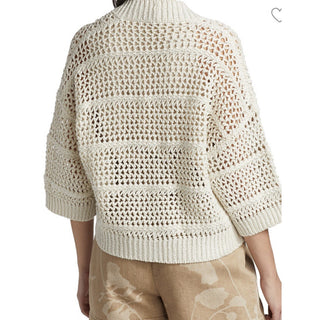 New $2595 Brunello Cucinelli Women Open Weave Cardigan Sweater Color Oatmeal XL