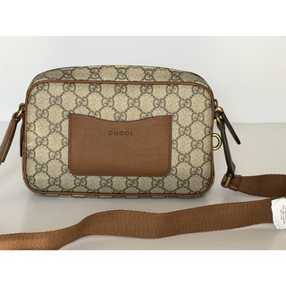 Gucci GG Emblem Small Camera Bag Beige Brown Crossbody 821216 FAED3 NWT