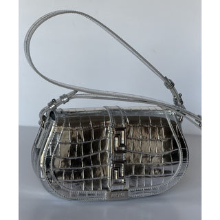 Versace La Greca Leather Silver Medium Shoulder Bag 1023417 Italy NWT $2775