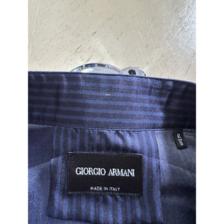 New $1495 Giorgio Armani Men Silk Navy Blue Shirt with Light Blue Strip 41/16