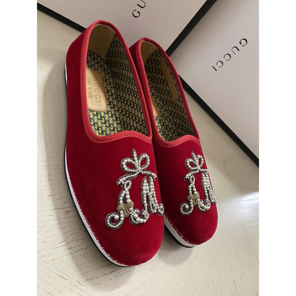 NIB $980 Gucci Mens Velvet Loafers Shoes Red 8 US / 7 UK