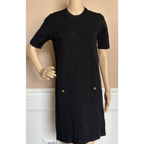 Versace Barocco All Over Print Knit Stretch Black Dress 42 Euro 1008137 NWT