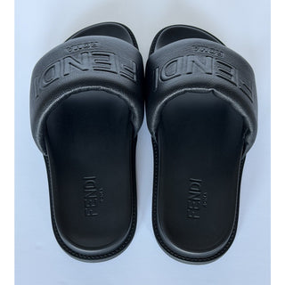 Fendi Men's Roma Leather Slide Sandals Black 8 US/7 UK IT 7X1649 NIB $750
