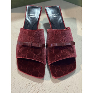 Gucci Women’s Velvet GG Print Sandal Shoes Burgundy 6 US/36 Eu New $900 764182