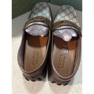 Gucci Men Leather GG Driver Loafers Shoes Brown 9 US/8 UK 730148 New