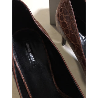 NIB $2995 Giorgio Armani Women Caiman Leather Shoes Burgundy 9 US ( 39 Eu )