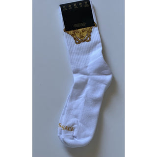 Versace Medusa Head Cotton Athletic Crew Socks White Gold Size Small 1001546 NWT