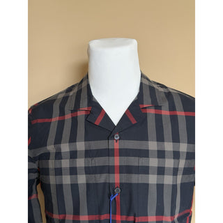 Burberry Elio Check Short Sleeve Shirt Navy/Grey IP Check XL 8121727 NWT $640