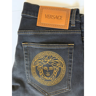 Versace Medusa Embroidered Black Stretch Jeans Men 30 US 1011835 1A13190 NWT