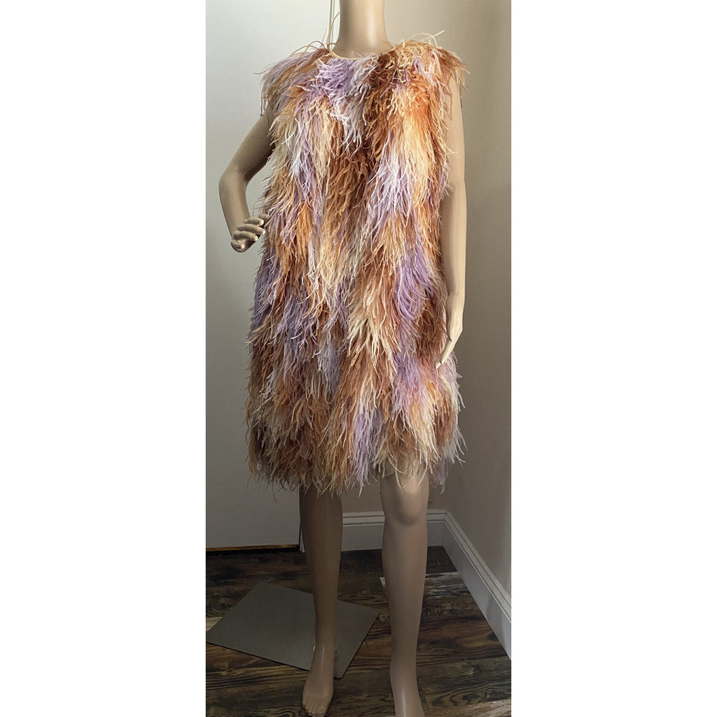 New $13375 Givenchy Ostrich Feather Sleeveless Dress DK Beige 6 US/40 It Italy