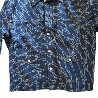 New $2900 Gucci Men Oversized GG Distorted Laser Jacket DK Blue/Mix 44 US/54 Eu