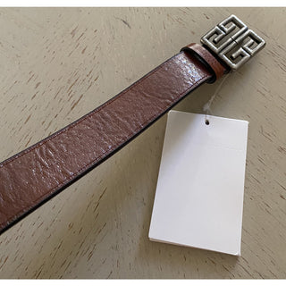 New $550 Givenchy Mens 4-G Engraved Long Genuine Leather Belt Brown 38/95 Italy