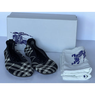 Burberry Baby Check Knit Ballet Flats Black Calico 7 US (37) IT 8096867 NWT $655