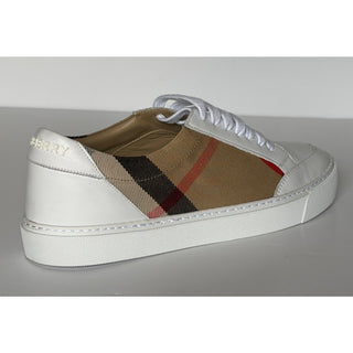 Burberry New Salmond Check Leather Sneakers Optic White 10 US 40 Eu 8024326 NIB