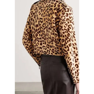 Ralph Lauren Purple Label Women Leopard Print Fur Biker Jacket 8/44 New $6790