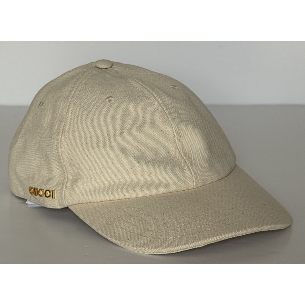 Gucci Gold-tone Logo Baseball Cap Hat Cotton Ivory M (58 cm) Italy 792386 IT NWT
