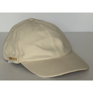Gucci Gold-tone Logo Baseball Cap Hat Cotton Ivory M (58 cm) Italy 792386 IT NWT