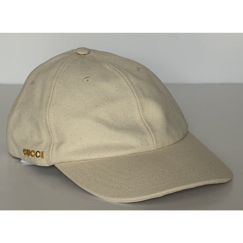 Gucci Gold-tone Logo Baseball Cap Hat Cotton Ivory M (58 cm) Italy 792386 IT NWT