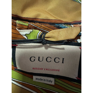 Gucci Men’s waves print fabric bowling Shirt Green/Multi 52 Eu/XL New $1600