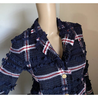 New $4900 Thom Browne Women Plaid Wool-Blend Blazer Jacket Navy 38/2 Italy