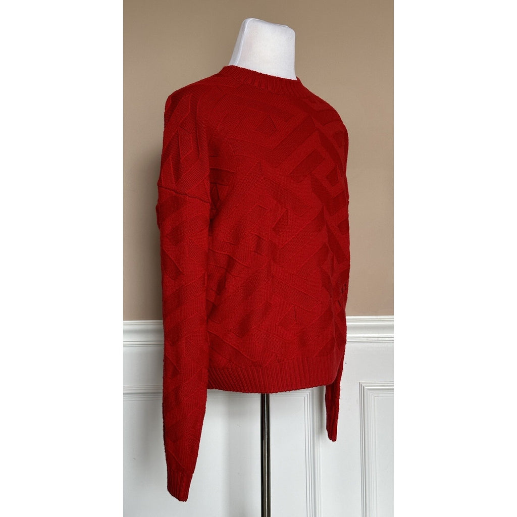 Versace Greca Knit Wool Sweater Red 58 (3XL) Made in Italy 1008473 NWTWD $1175