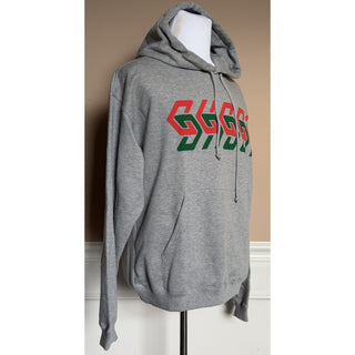 Gucci Chain Print Logo Hooded Sweatshirt Gray Hoodie Men’s Large 715911 NWT