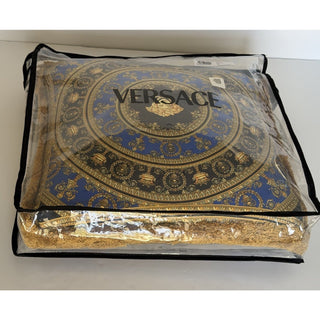 Versace Medusa Baroque 100% Silk Throw Pillow Blue/Gold Fringed IT ZCU505001 NWT