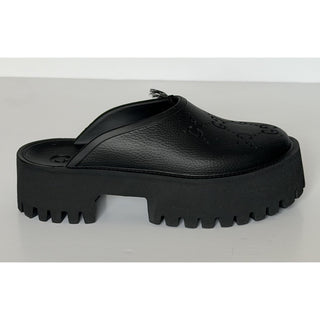 Gucci GG Monogram Rubber Platform Mule Slides Black 8 US (38 Euro) 663577 NWT